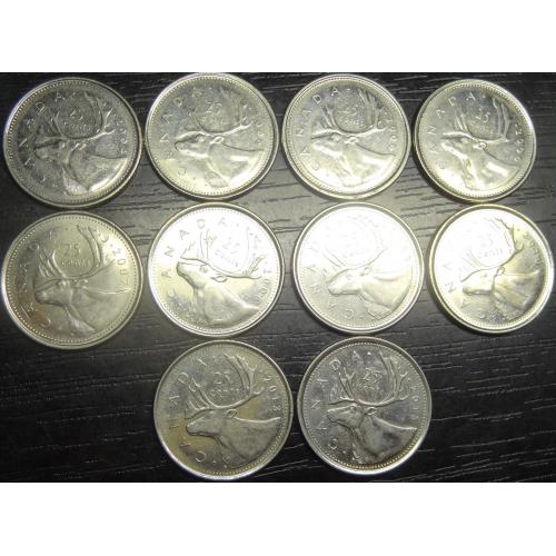 25 центів Канада (порічниця), 10шт, всі різні