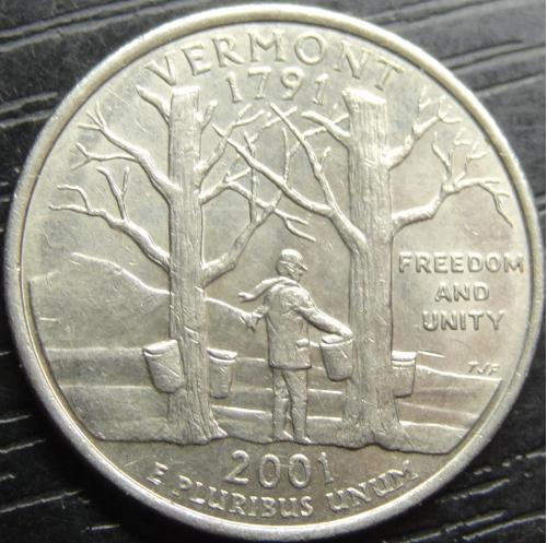 25 центів 2001 D США Вермонт