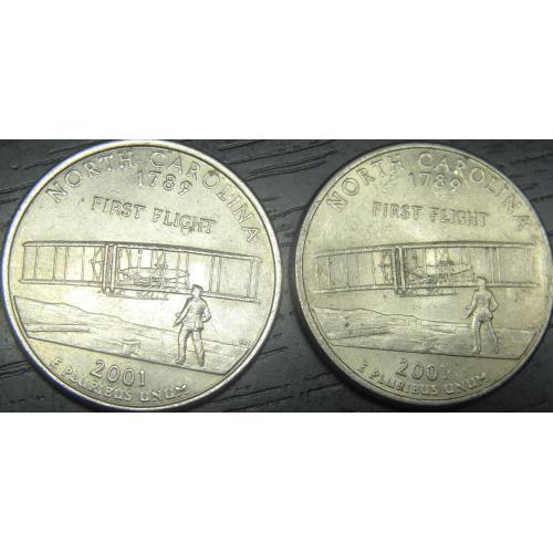 1/4 долара США 2001 Північна Кароліна (два різновиди)