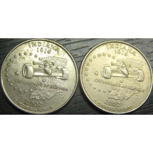 1/4 долара 2002 США Індіана (два різновиди)