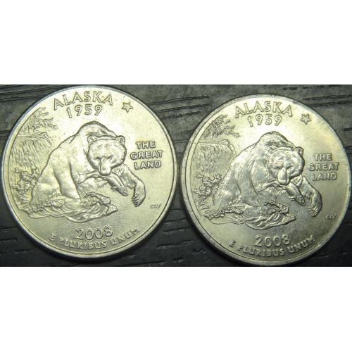 25 центів 2008 США Аляска (два різновиди)