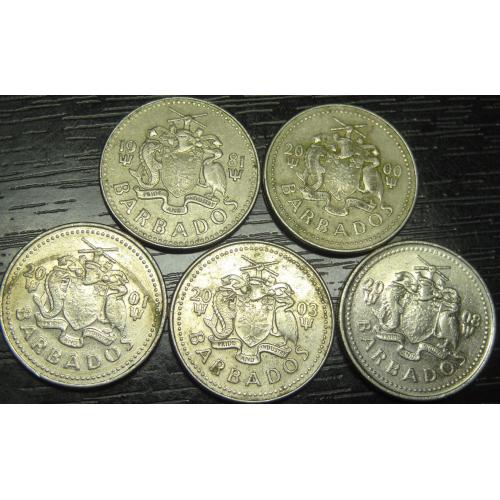 25 центів Барбадос (порічниця) 5шт, всі різні