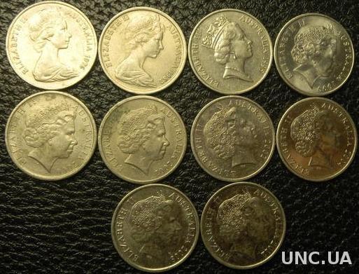 5 центів Австралія (порічниця) 10шт, всі різні