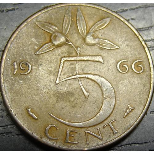 5 центів 1966 Нідерланди (листя близько до краю)