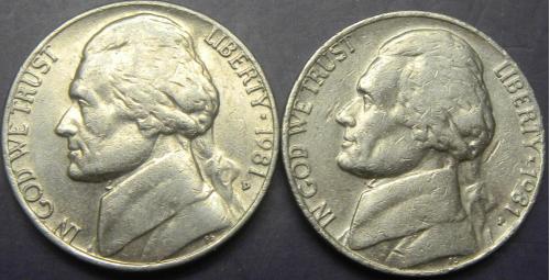 5 центів 1981 США (два різновиди)