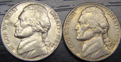5 центів 1982 США (два різновиди) нечасті