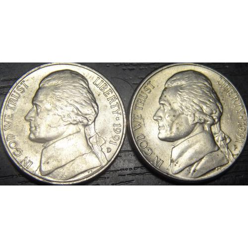 5 центів 1991 США (два різновиди)