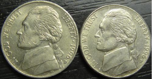 5 центів 1996 США (два різновиди)