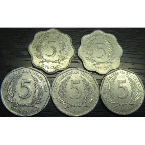 5 центів Східні Карибські штати (порічниця) 5шт, всі різні