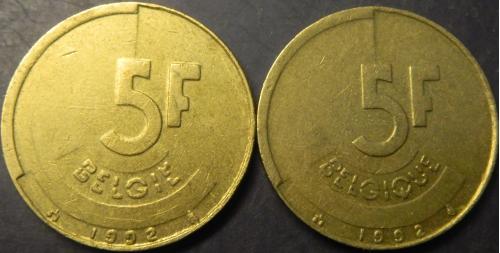 5 франків 1992 Бельгія (два різновиди)