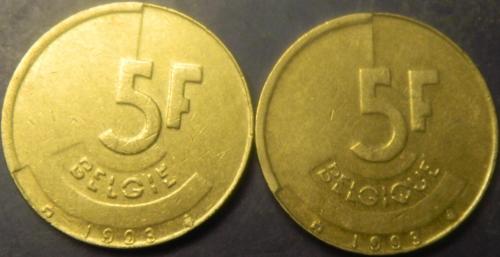5 франків 1993 Бельгія (два різновиди)