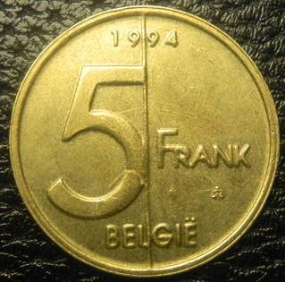 5 франків Бельгія 1994 Belgie