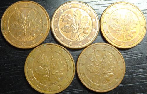 5 євроцентів 2010 Німеччина (всі монетні двори)