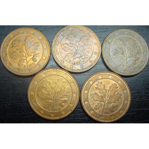 5 євроцентів 2012 Німеччина (всі монетні двори)
