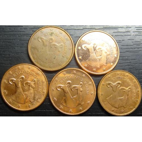 5 євроцентів Кіпр (порічниця) 5шт, всі різні
