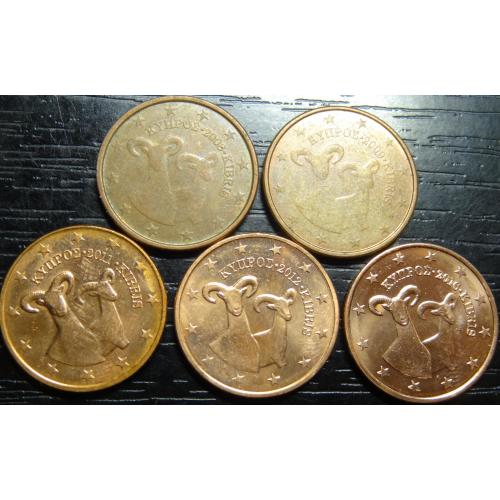 5 євроцентів Кіпр (порічниця) 5шт, всі різні