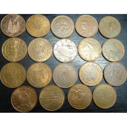 5 євроцентів різних країн Євросоюзу (комплект), 19шт, всі різні