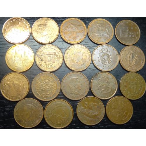 5 євроцентів різних країн Євросоюзу (комплект), 19шт, всі різні