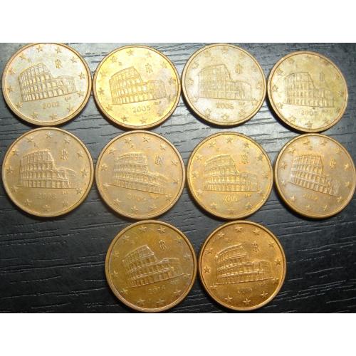 5 євроцентів Італія (порічниця) 10шт, всі різні