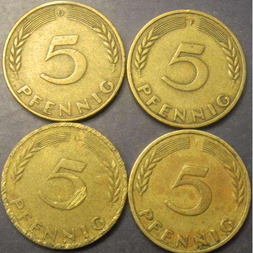 5 пфенігів 1950 ФРН (всі монетні двори)