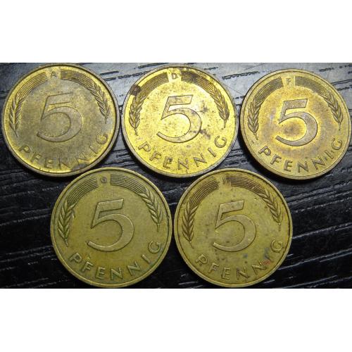 5 пфенігів 1990 ФРН (всі монетні двори)