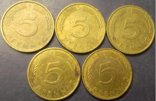 5 пфенігів 1991 ФРН (всі монетні двори)