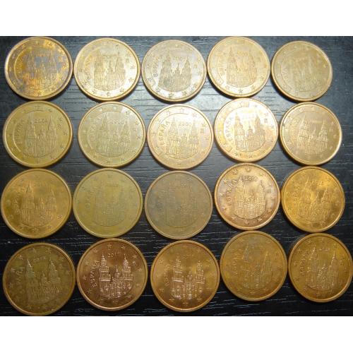 5 євроцентів Іспанія (порічниця) 20шт, всі різні