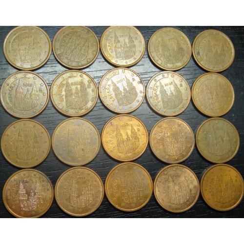 5 євроцентів Іспанія (порічниця) 20шт, всі різні