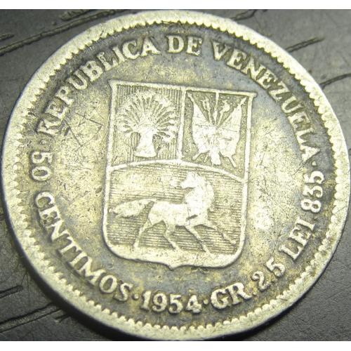 50 сентімо Венесуела 1954 срібло