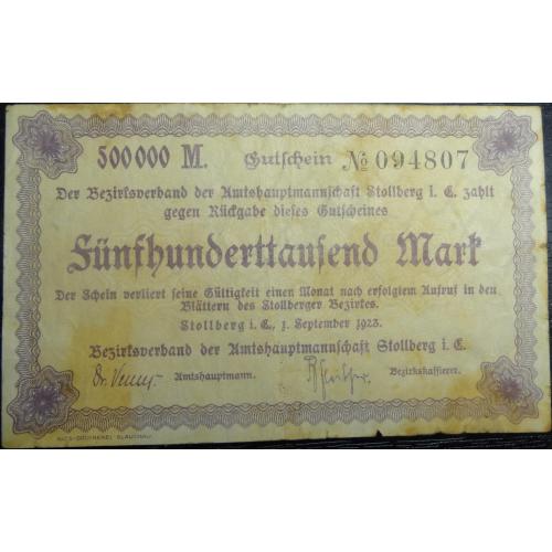 500 тисяч марок 1923 Німеччина, Столберг