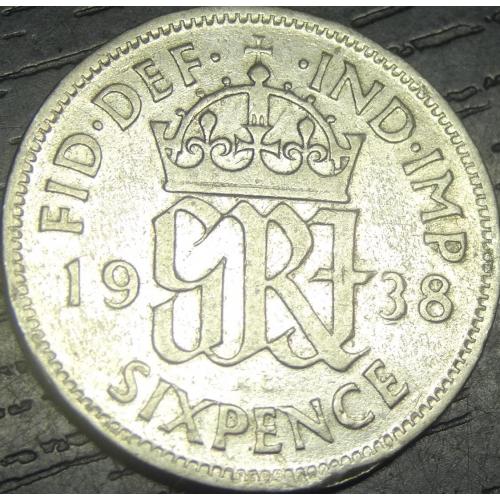 6 пенсів Британія 1938 срібло
