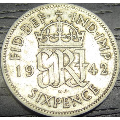 6 пенсів Британія 1942 срібло