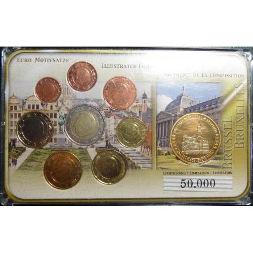 Комплект євромонет Бельгії UNC (Король Альберт II) повний комплект + медаль