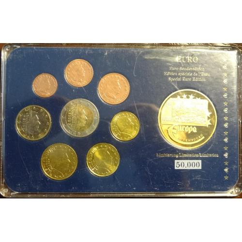 Комплект євромонет Люксембурга 2003 UNC (повний річний комплект+медаль з позолотою)