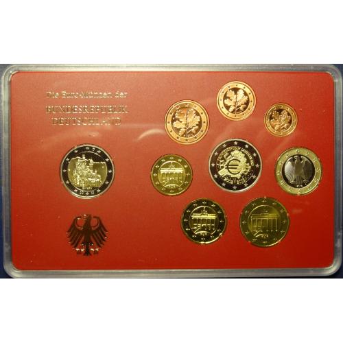 Комплект євромонет Німеччини 2012 F (повний комплект+ 2 ювілейні) UNC