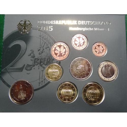 Комплект євромонет Німеччини 2015 J (повний комплект+ 2 ювілейні) UNC