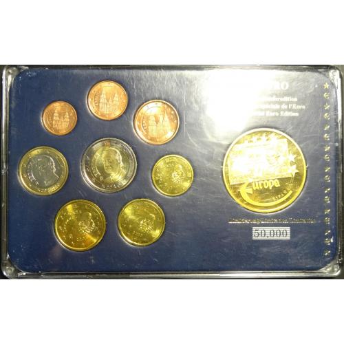 Комплект євромонет Іспанії 2003 UNC (Король Хуан Карлос I) повний комплект+медаль з позолотою
