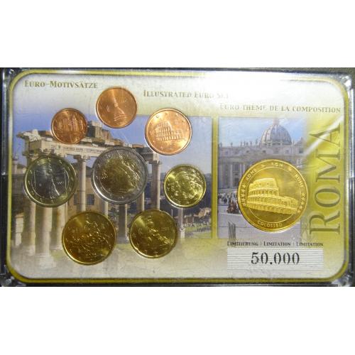 Комплект євромонет Італії 2002 UNC (повний комплект + медаль з позолотою)