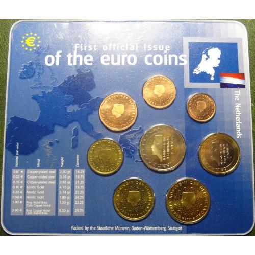 Комплект євромонет Нідерландів 2001 UNC (Королева Беатрікс) повний комплект