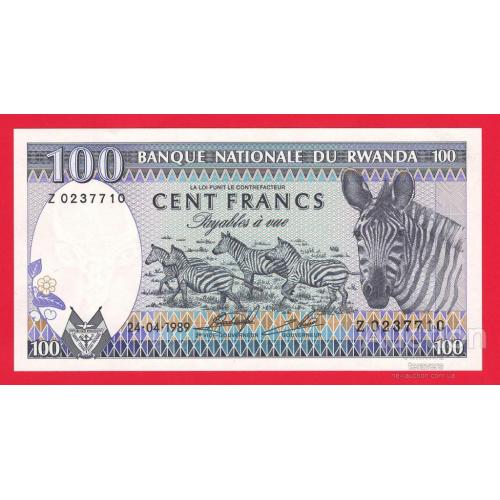 Руанда 100 франков 1989г UNC  P-19