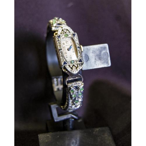 ⏰Винтажные часы Gruen -Art Deko с натуральными изумрудами и сапфирами-1920г.