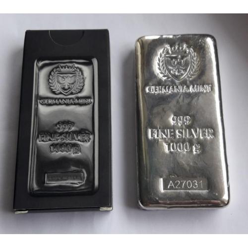 Злиток зливок срібло 1000 г проба 999 слиток серебро Germania Mint silver 1 кг 32,15 унцій Ag