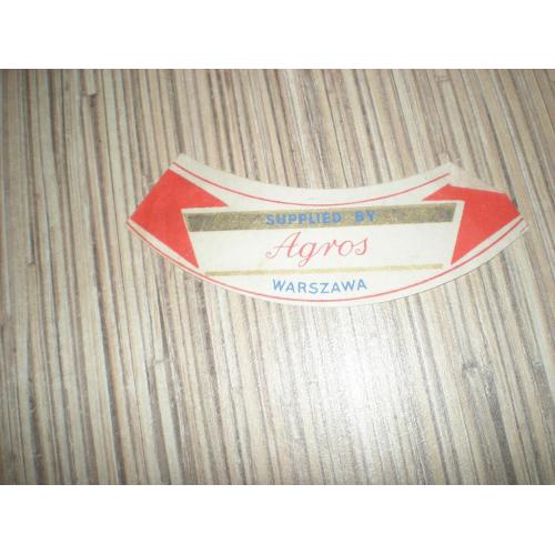 Этикетка горловая Пиво Agros Польша ПНР