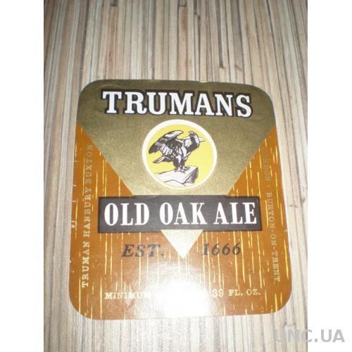 Этикетка Пиво OLD TRUMANS BREWERY LONDON Англия отклеен