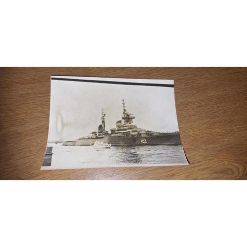 Фотокарточка Балтийский флот. Боевой корабль и катер, Ленинград 1960-е 9х12