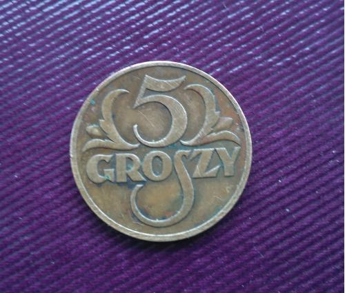Монета 5 грошей 1938 г.