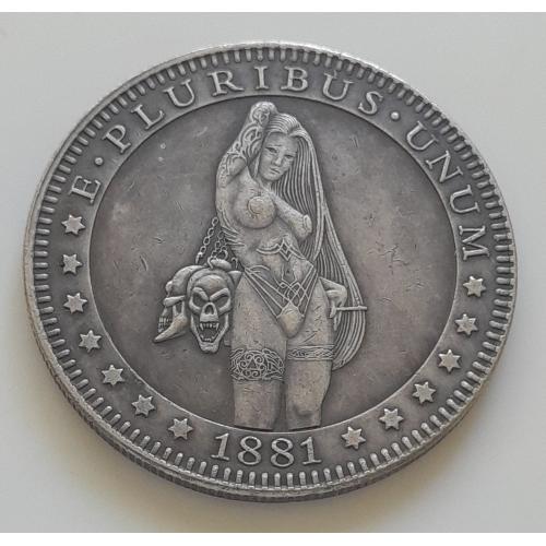 Доллар США 1881 г. "Девушка с черепами" Hobo nickel 