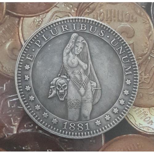 Доллар США 1881 г. "Девушка с черепами" Hobo nickel 