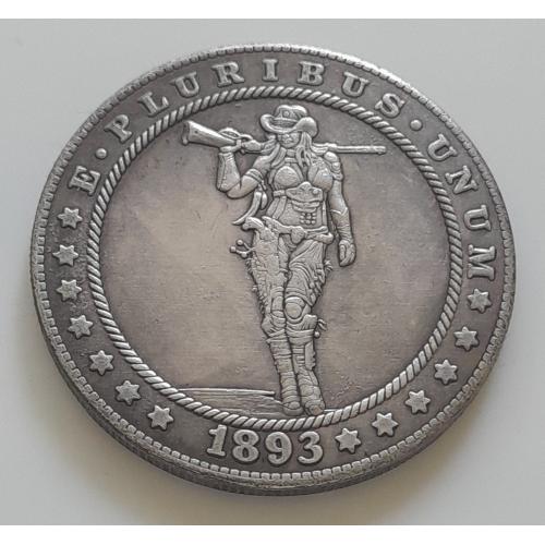 Доллар США 1893 г. "Женщина-ковбой" Hobo nickel