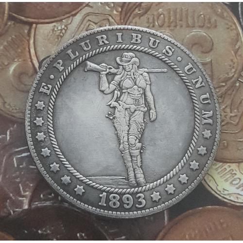 Доллар США 1893 г. "Женщина-ковбой" Hobo nickel